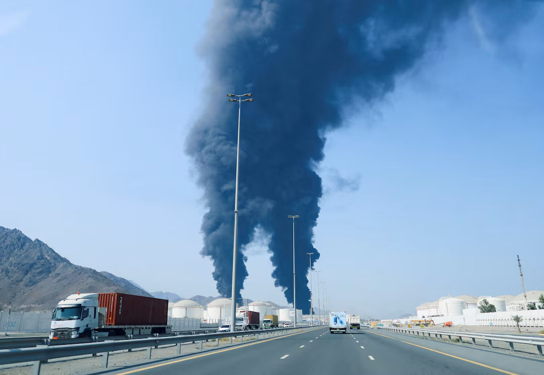 Fujairah Port Smoke Rises After Drone Debris Fire