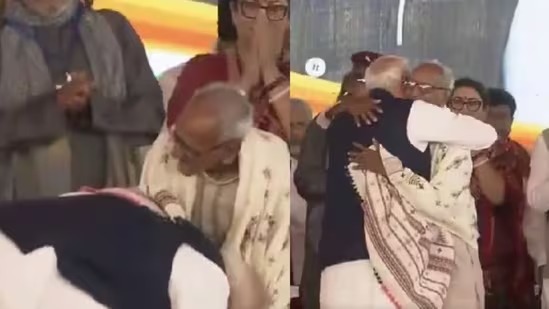 PM Modi Touches Feet of 98-Year-Old BJP Veteran at Historic Bengal Swearing-In