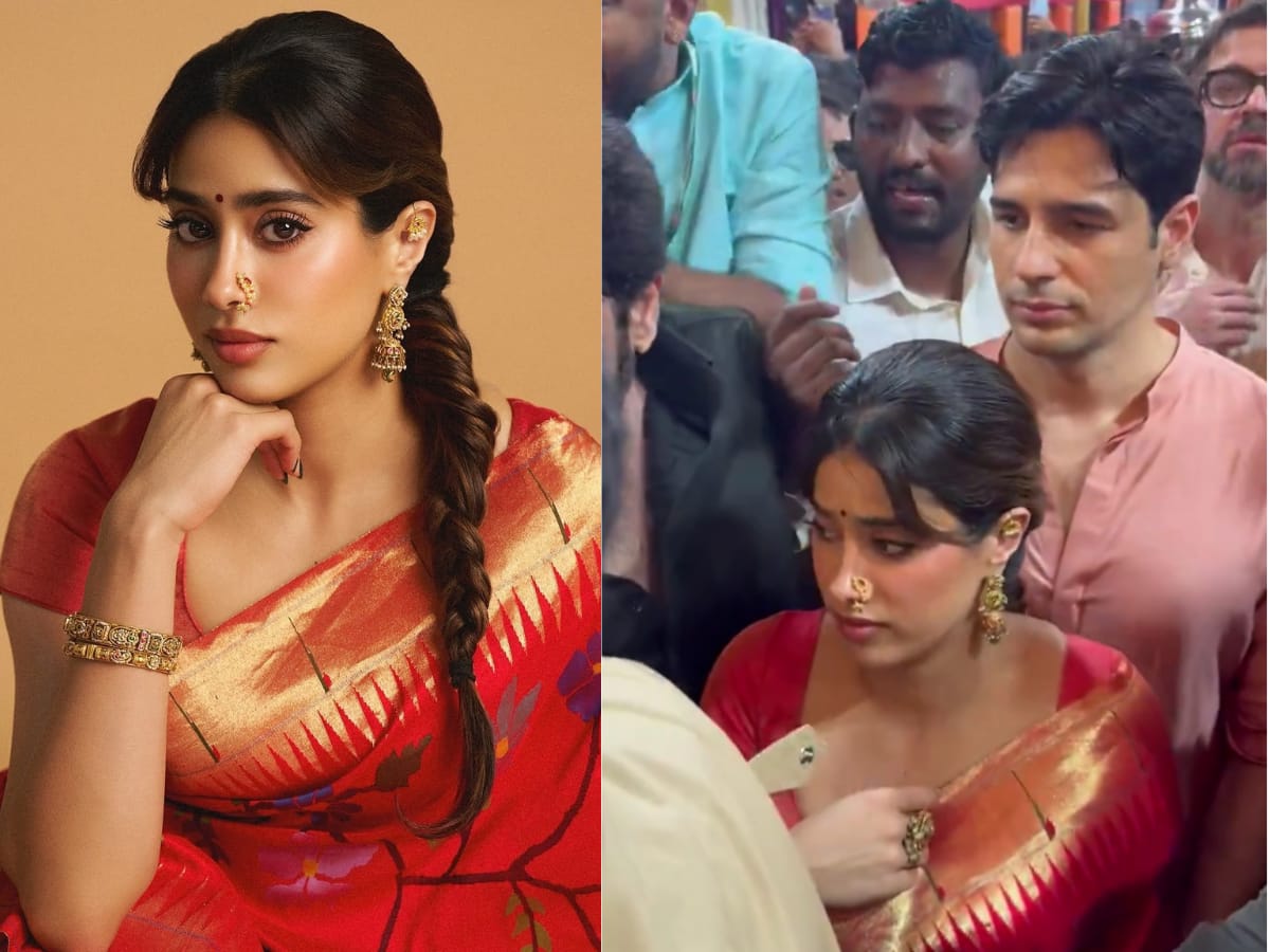Janhvi Kapoor appearing visibly uncomfortable amidst Lalbaugcha Raja pandal crowd