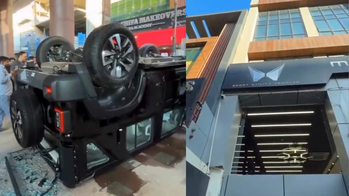 Delhi woman’s lemon-crushing ritual goes wrong as new Thar topples from showroom ramp